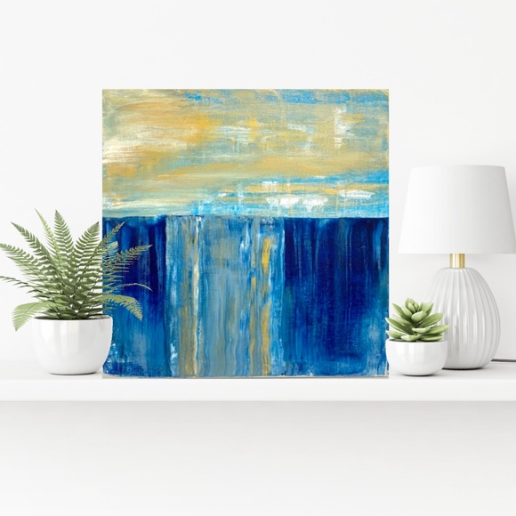ORIGINAL Acrylic Abstract Painting 14x14 Stretched Canvas, Waterfall Art Decor - Picture 4 of 8